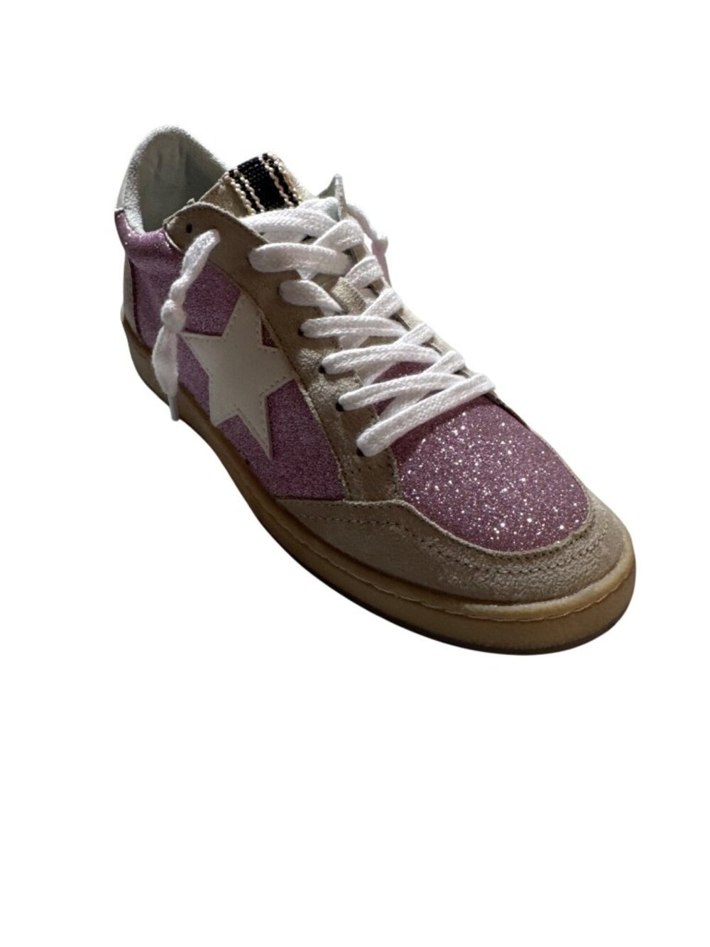 Shu Shop Glitter Pink Kids Sneakers Size 5 With White Laces & Rubber Soles
